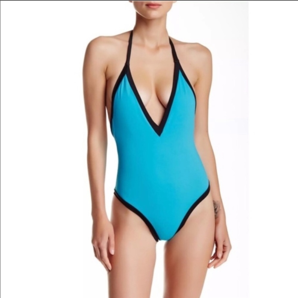 Sole East Capri One Piece Swim, Aqua/Black